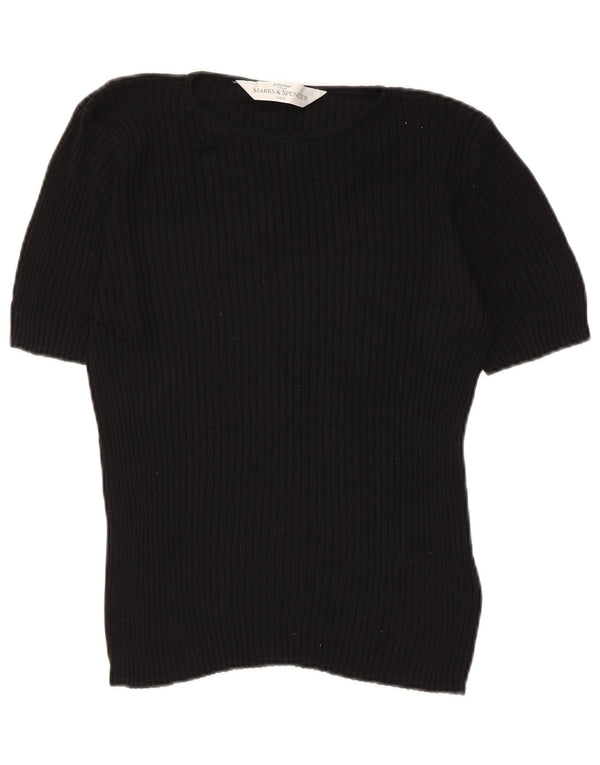 Marks & Spencer Blusa para Mujer Top UK 12 Mediano Seda Negra