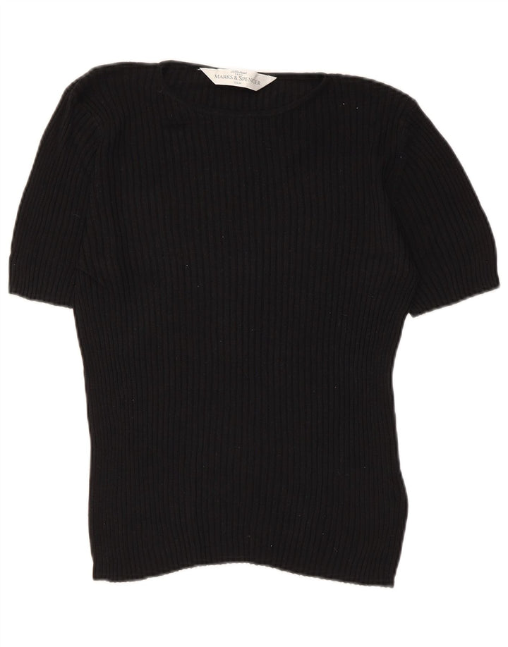 Marks & Spencer Blusa para Mujer Top UK 12 Mediano Seda Negra