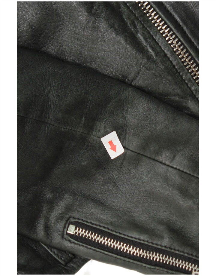 Zara Chaqueta Motera De Cuero Corta Para Mujer UK 42 Mediana Negro
