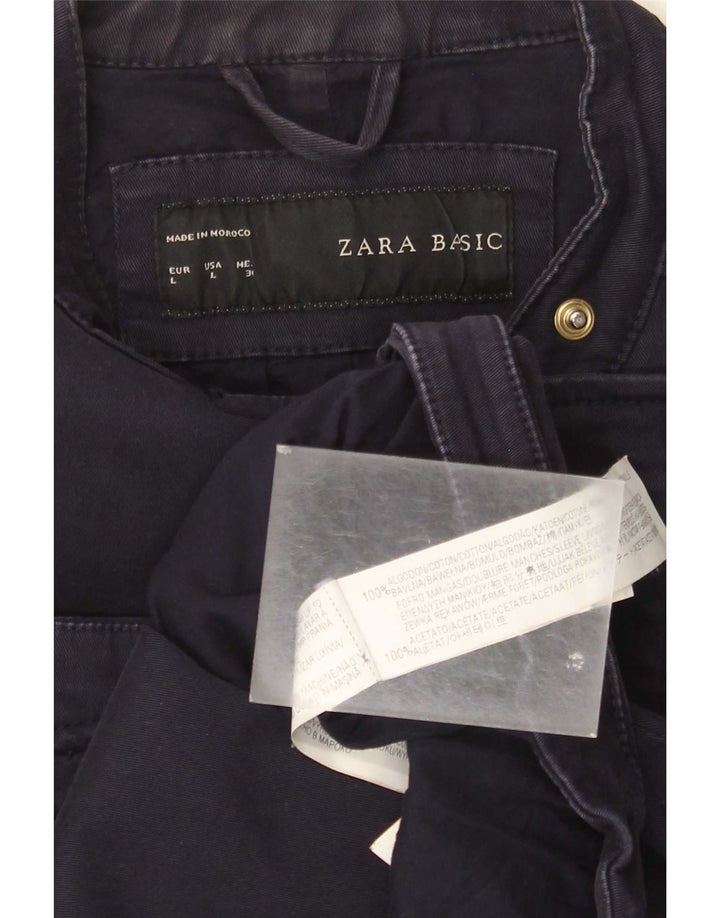 Zara Mujer Crop Biker Jacket UK 40 Grande Azul Marino Algodón