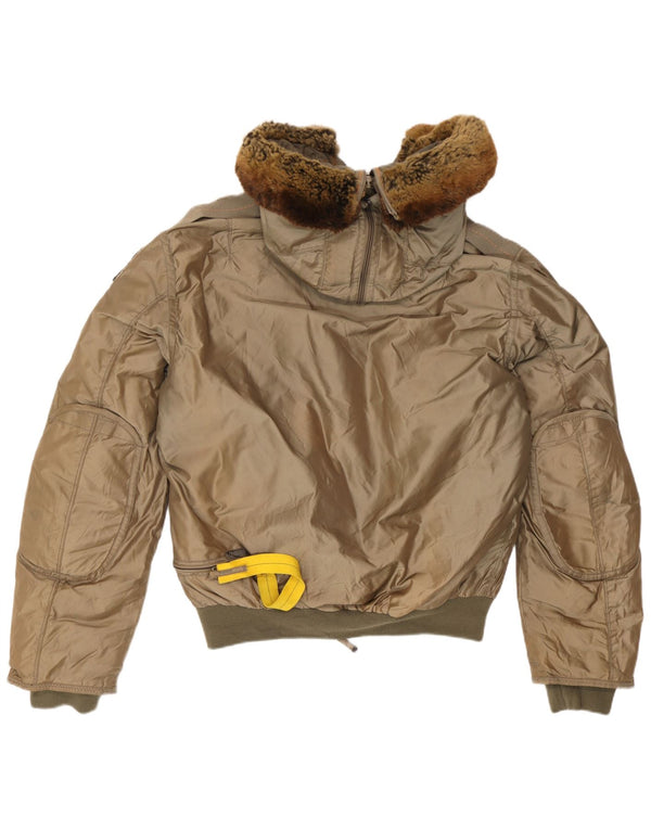 Parajumpers Chaqueta acolchada con capucha y corte entallado para hombre, talla 38, poliamida caqui mediana
