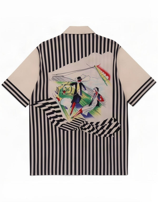 Blusa camisera transparente vintage para mujer UK 44 Medium White Stripe Nautical