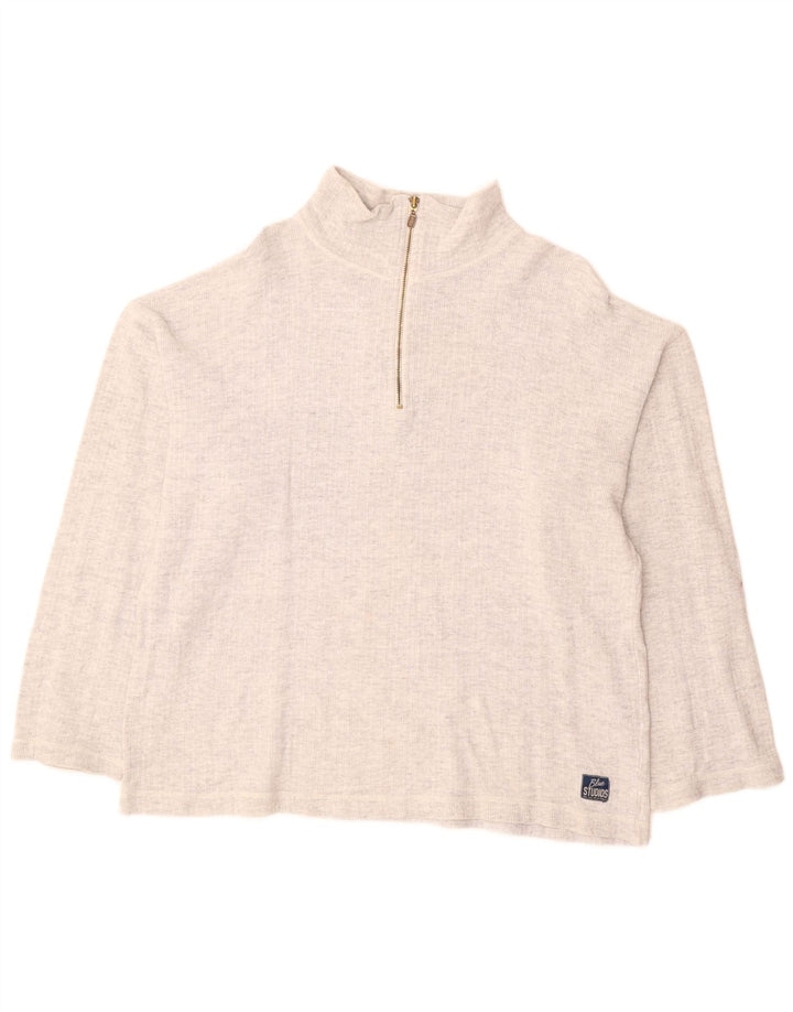 VINTAGE suéter de jersey con cuello con cremallera para mujer Reino Unido 18 XL Gris