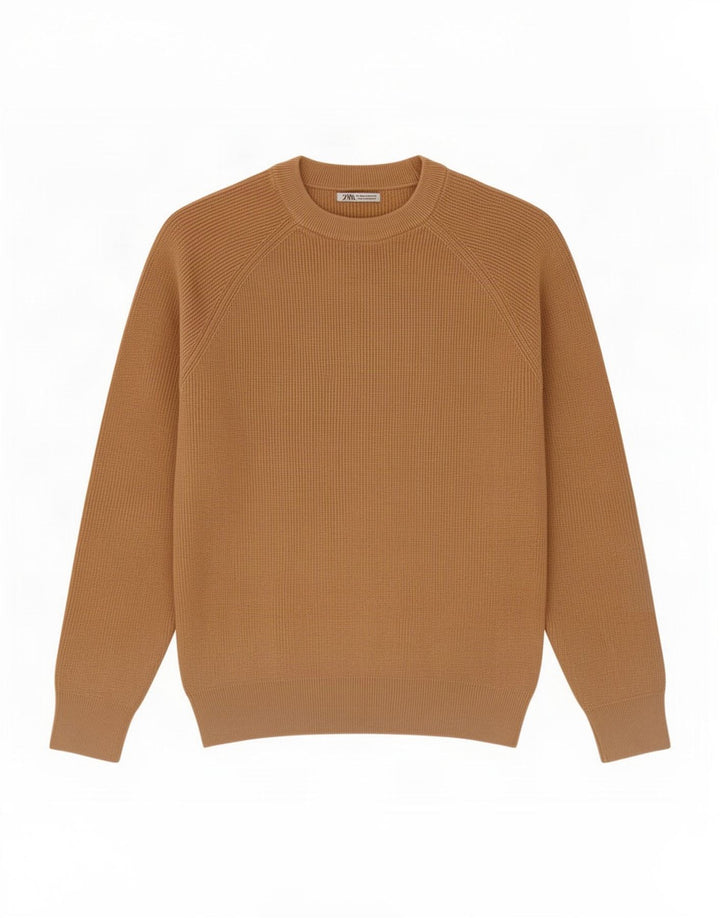 Zara Hombre Jersey Cuello Redondo Jersey Algodón Beige Medio