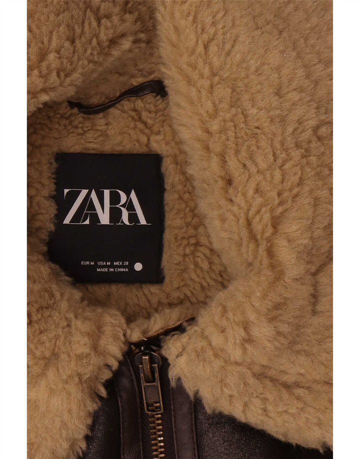 Zara Chaqueta de piel de oveja extragrande para mujer ES 44 Marrón medio