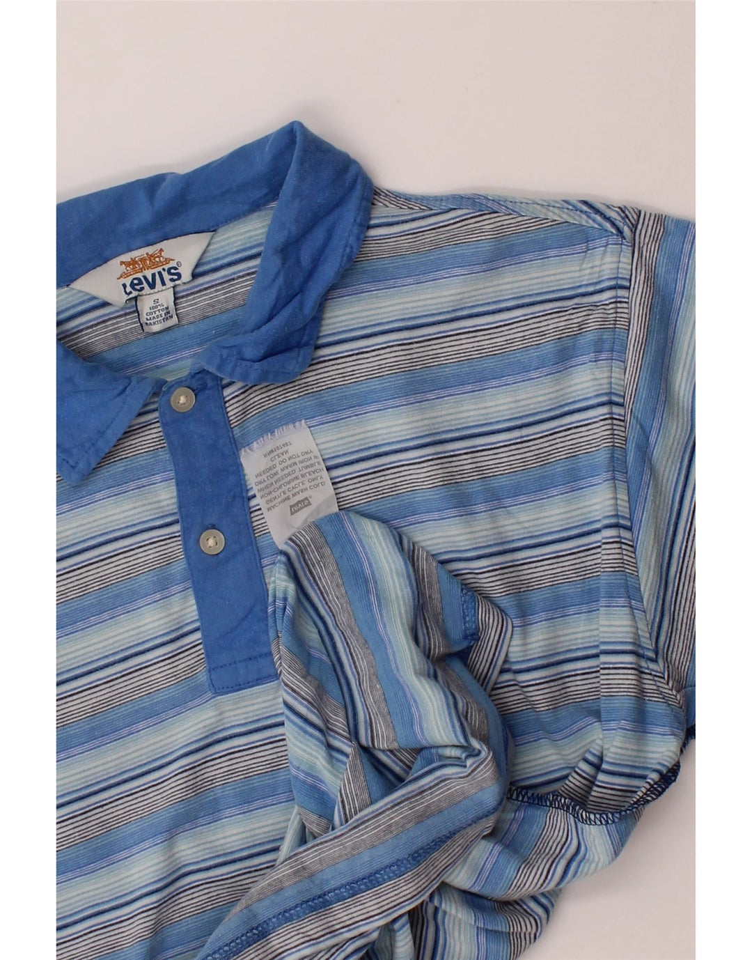 LEVI'S Mens Polo Shirt Small Blue Striped Cotton Vintage Levi's and Second-Hand Levi's from Messina Hembry 