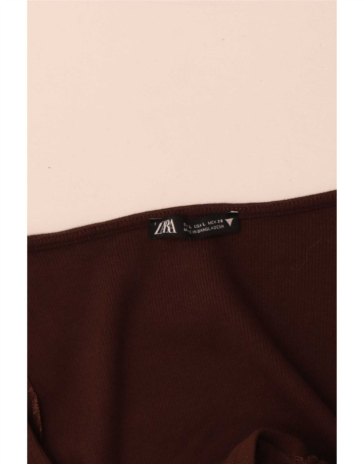 Zara Top corto de manga larga para mujer UK 44 Grande Marrón
