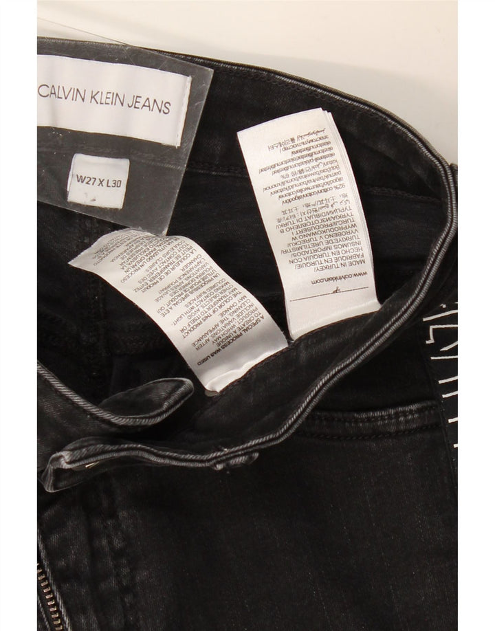 CALVIN KLEIN Vaqueros ajustados gráficos para mujer W27 L30 Algodón negro