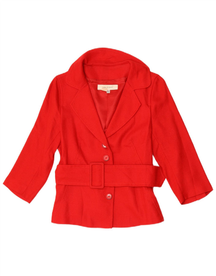 Zara Chaqueta Blazer de Manga 3/4 para Mujer EU 38 Small Rayón Rojo