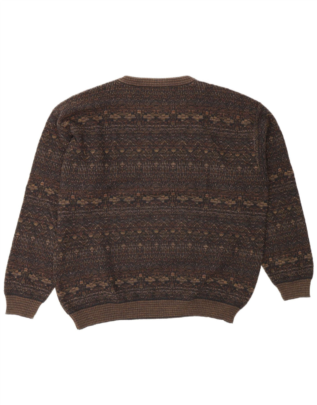Rodes Jersey De Cuello Redondo Para Hombre De Lana Geométrica Marrón Grande