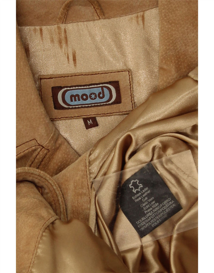 Vintage mujer ante chaqueta Reino Unido 38 cuero beige medio