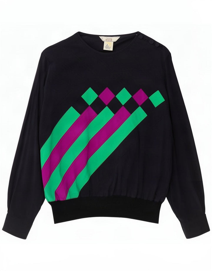 Top Blusa Mujer Donna Mizar IT 44 Seda Geométrica Azul Marino Medio