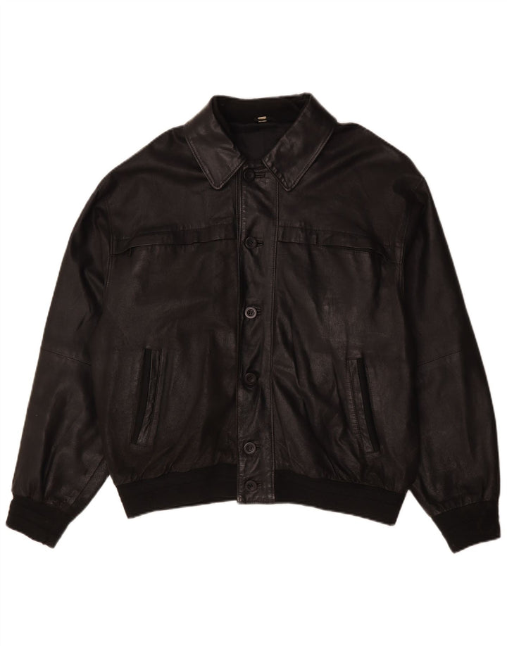 Chaqueta de cuero vintage para hombre IT 52 XL cuero negro
