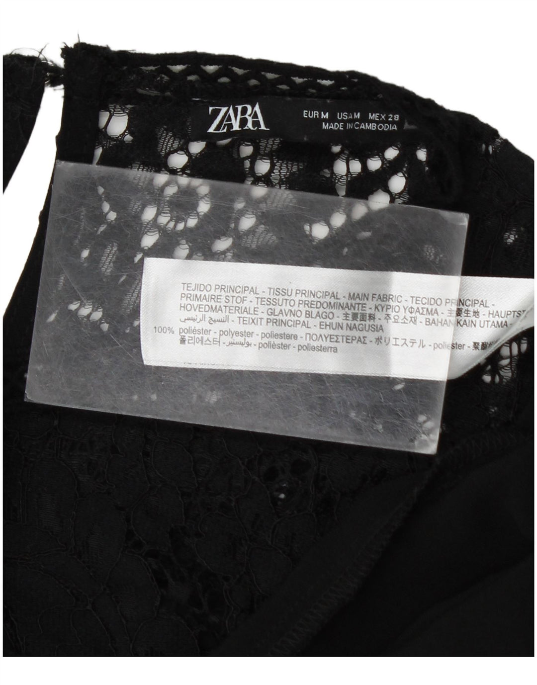 Zara Vestido Básico De Manga Larga Para Mujer UK 44 Mediano Poliéster Floral Negro