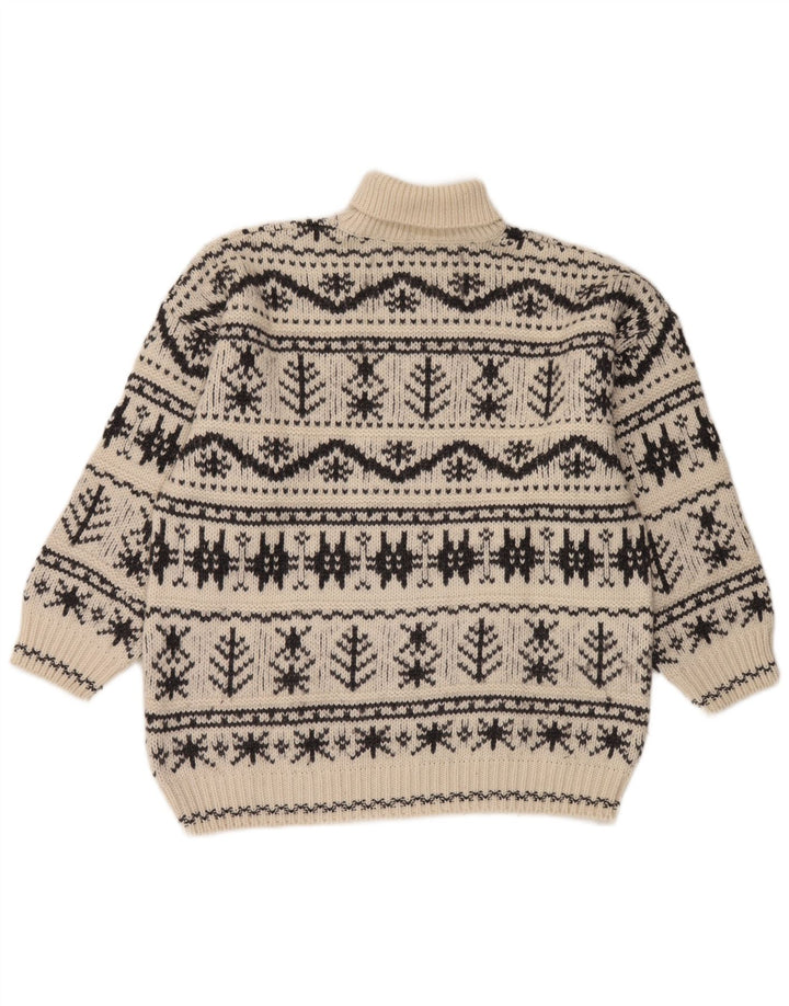 Vintage hombres rollo cuello jersey suéter medio apagado blanco justo isla acrílico