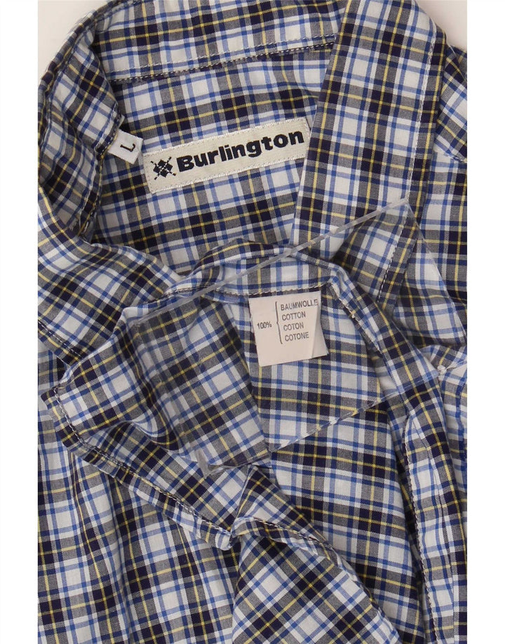 Burlington Camisa de manga corta para hombre de algodón a cuadros azules grandes