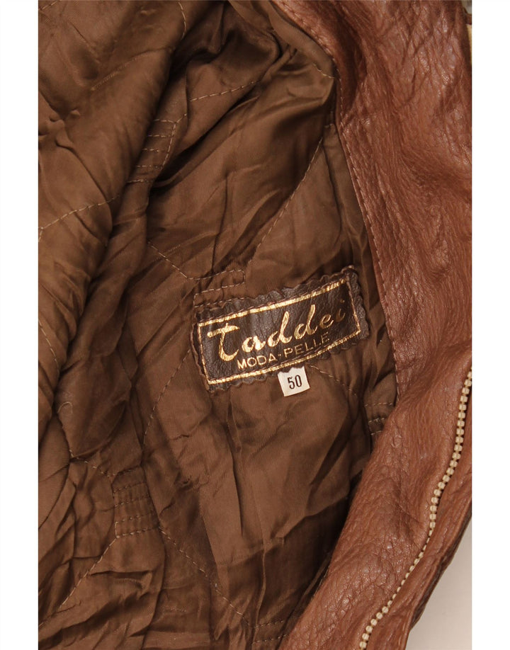 Chaqueta de cuero vintage para hombre IT 50 cuero color block marrón grande
