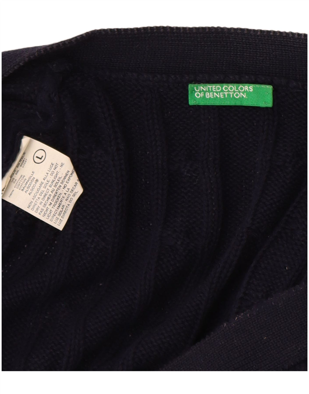 Benetton Jersey Cárdigan De Hombre Large Azul Marino Algodón