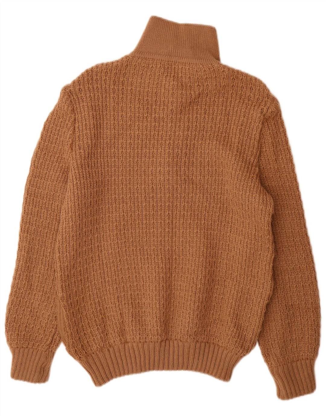 Vintage hombres botón cuello jersey suéter medio marrón