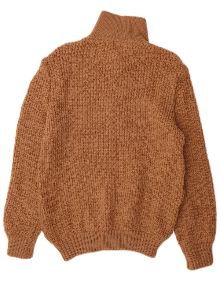 Vintage hombres botón cuello jersey suéter medio marrón