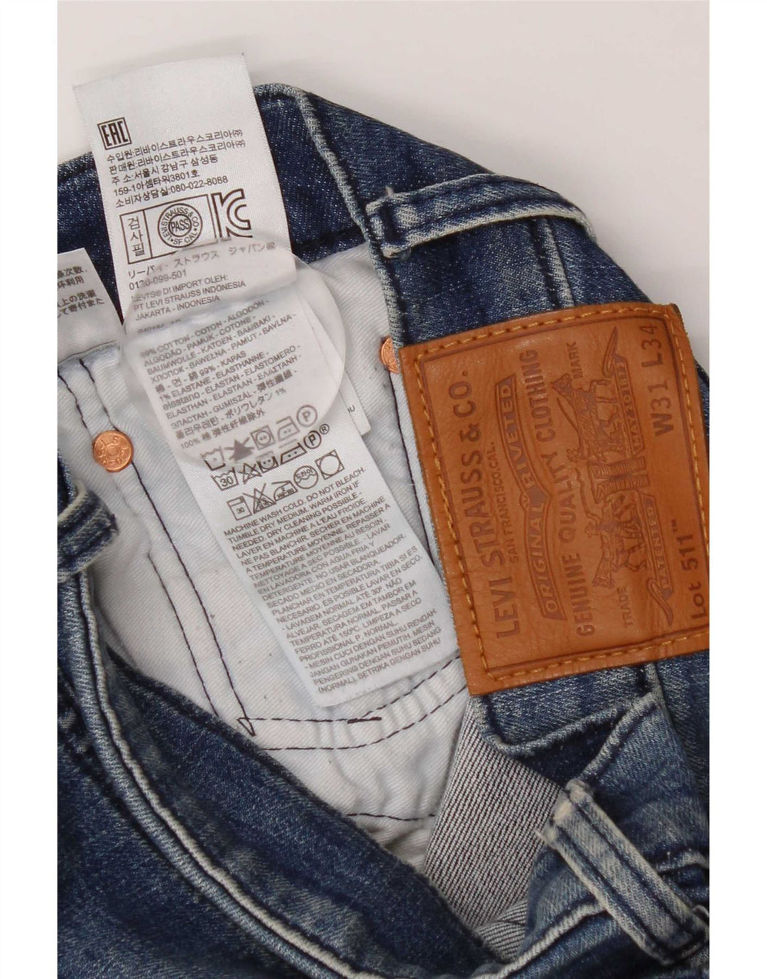 Levi's Hombre 511 Slim Jeans W31 L34 Algodón Azul