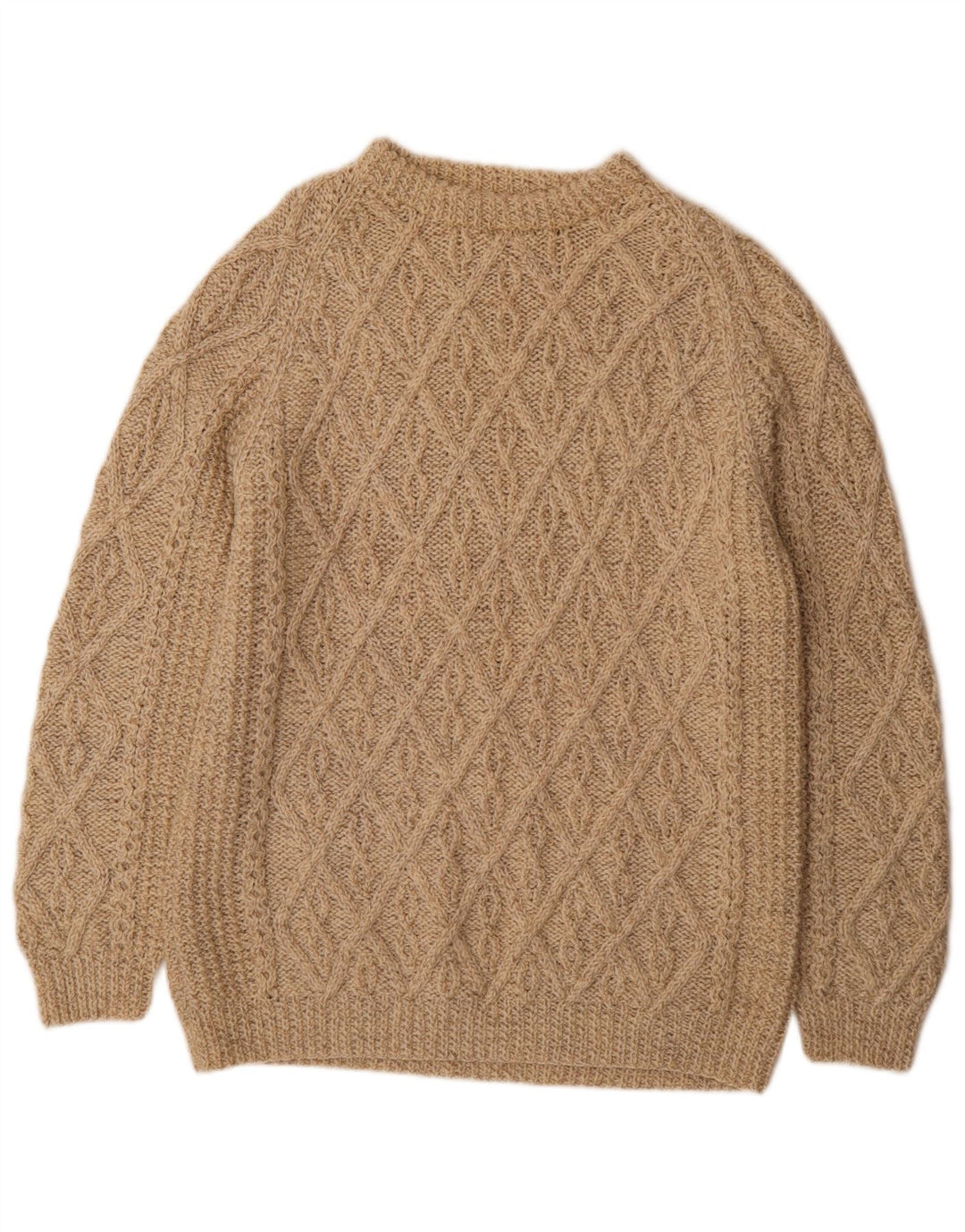 Vintage hombres cuello redondo jersey suéter medio beige geométrico