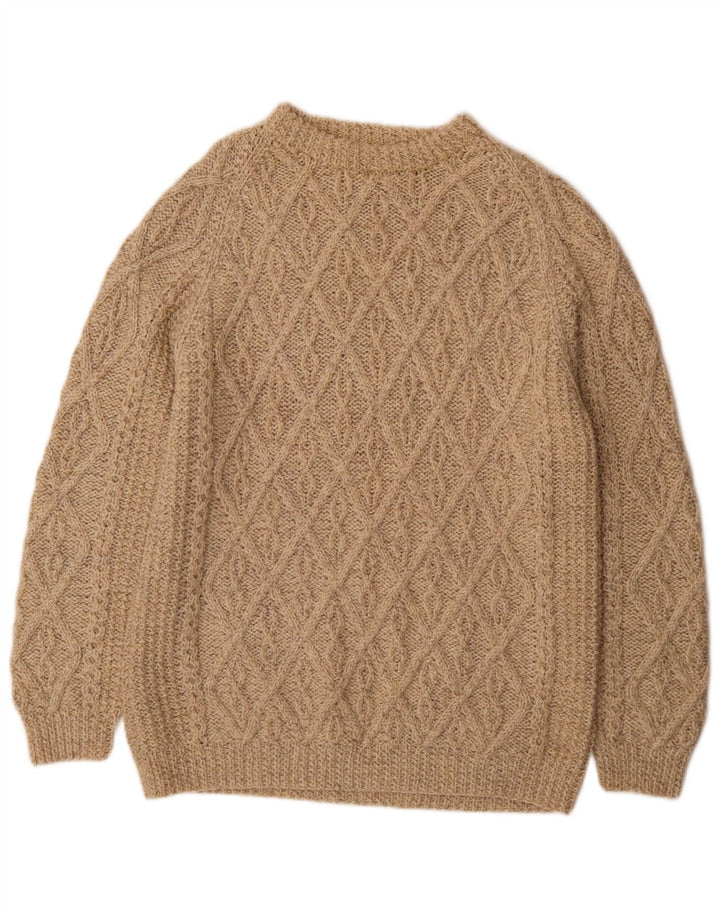 Vintage hombres cuello redondo jersey suéter medio beige geométrico