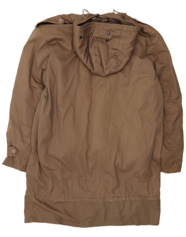 Vintage hombres con capucha abrigo militar Reino Unido 44 2XL poliéster beige