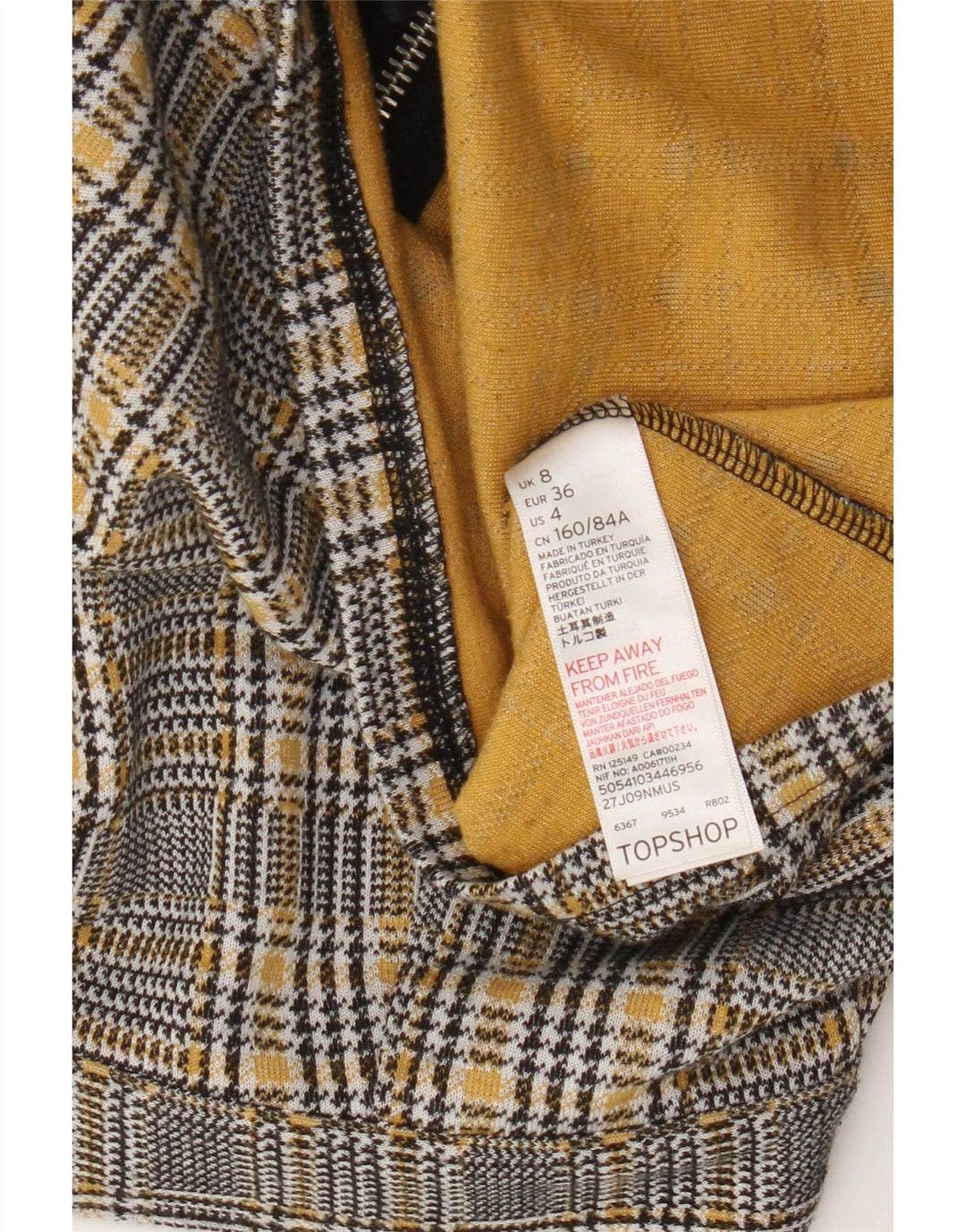 Topshop Minifalda para mujer UK 8 Small W28 Poliéster a cuadros gris