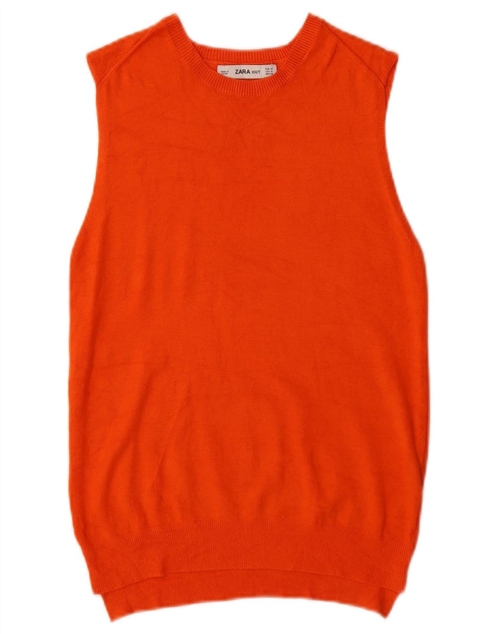 Zara Mujer Chaleco Camiseta Sin Mangas UK 12 Mediano Naranja
