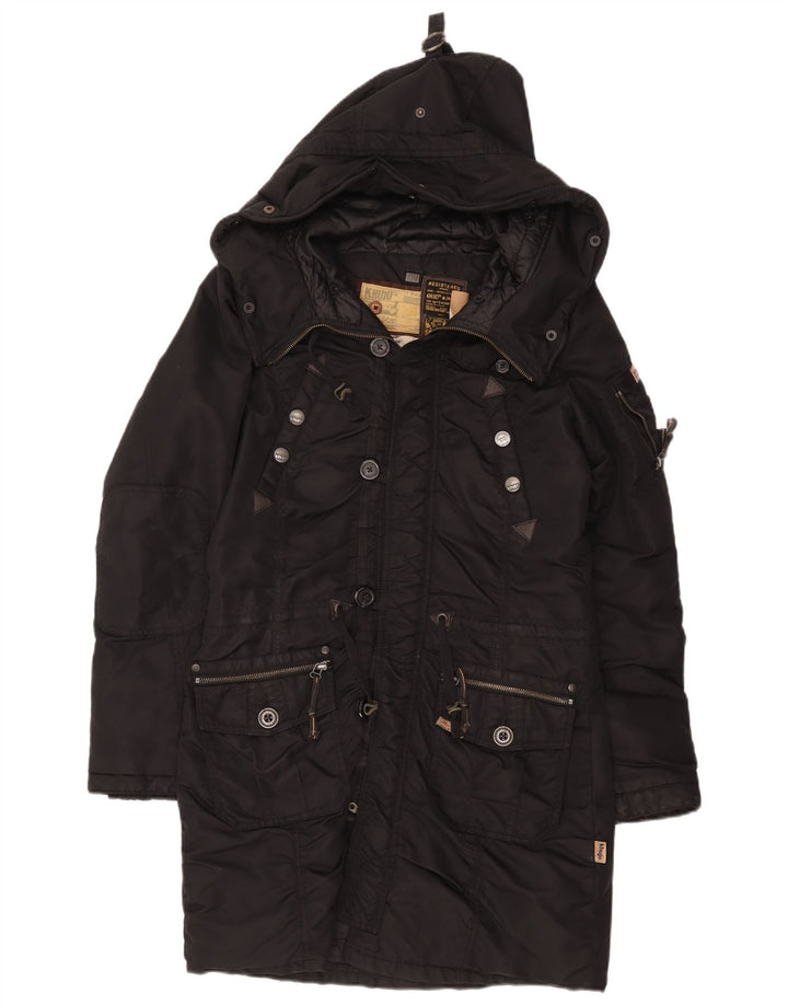 KHUJO Abrigo acolchado con capucha para mujer UK 44 Grande Poliéster negro