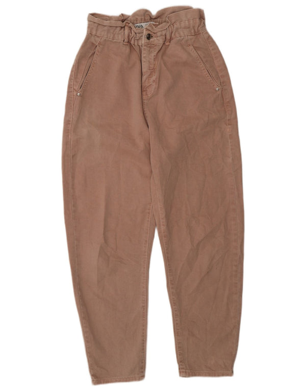 Zara Pantalón chino cónico de cintura alta para mujer EU 36 XS W26 L26 Algodón rosa