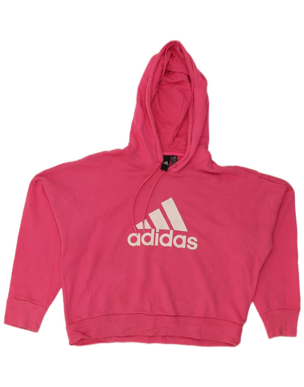 Adidas Womens Oversized Crop Graphic Hoodie Jumper UK 8/10 Small Pink
