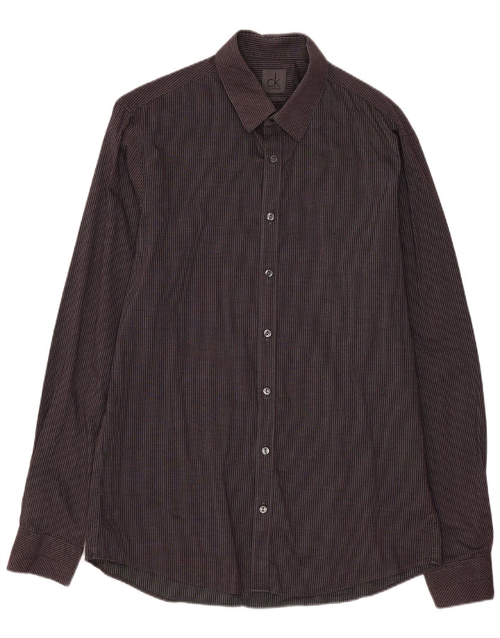 Camisa Calvin Klein Slim Fit para hombre talla 39 15 1/2 gris medio a rayas