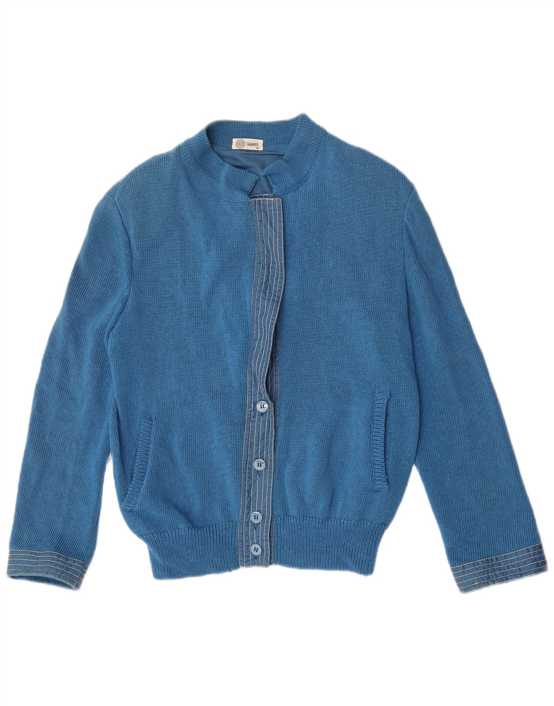 Vintage mujer Cardigan suéter IT 44 lana azul medio