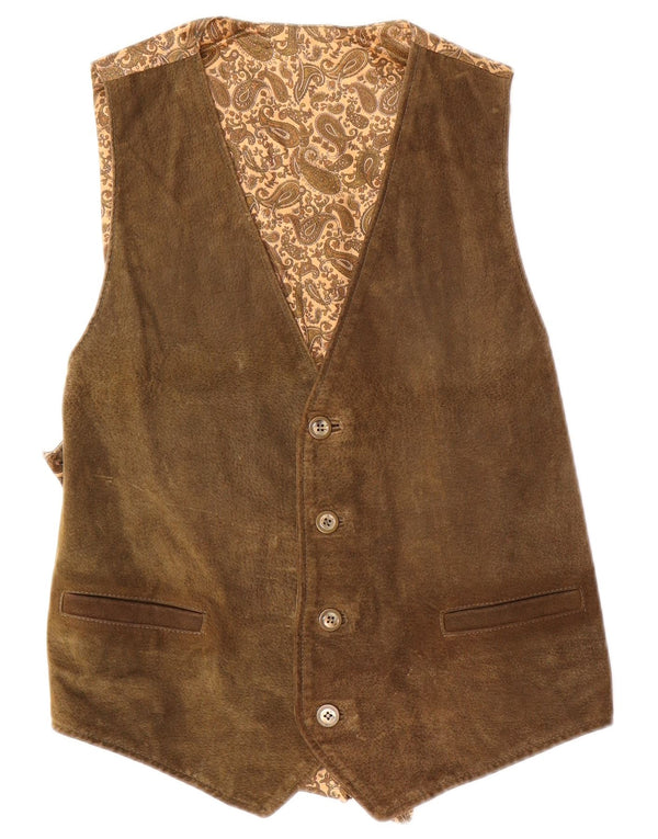 Vintage Mens Suede Waistcoat IT 50 Medium Brown Leather