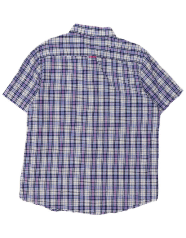 Crew Clothing Camisa de manga corta para hombre de corte clásico XL Algodón a cuadros azul