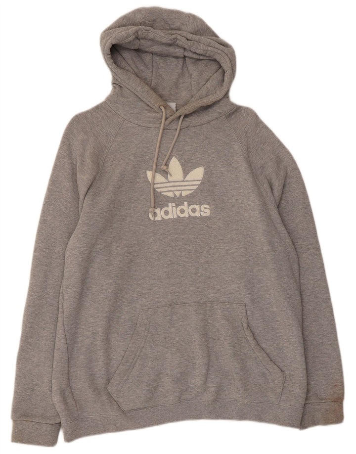 Adidas Hombre Sudadera Con Capucha Gráfica Jersey De Algodón Gris Medio
