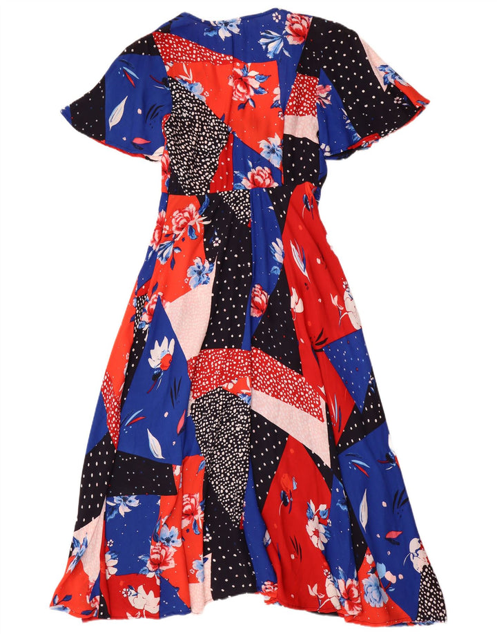 Monsoon Vestido largo para mujer UK 8 Small Multicolor Patchwork Viscosa