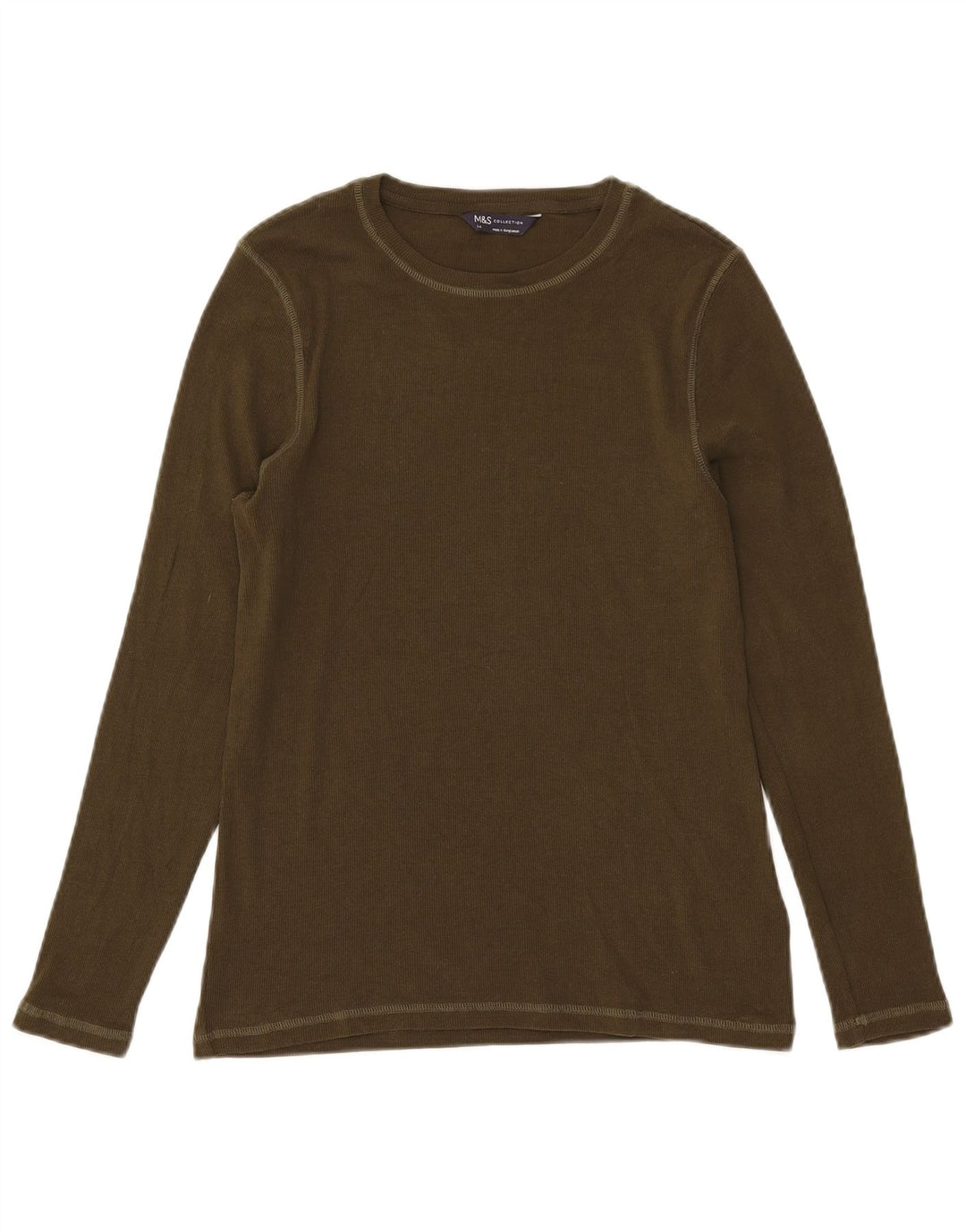 Marks & Spencer Camiseta de manga larga para mujer UK 44 Grande Algodón caqui