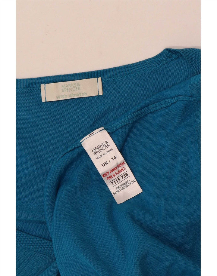 Marks & Spencer Top elástico para mujer de manga larga UK 44 Viscosa azul medio
