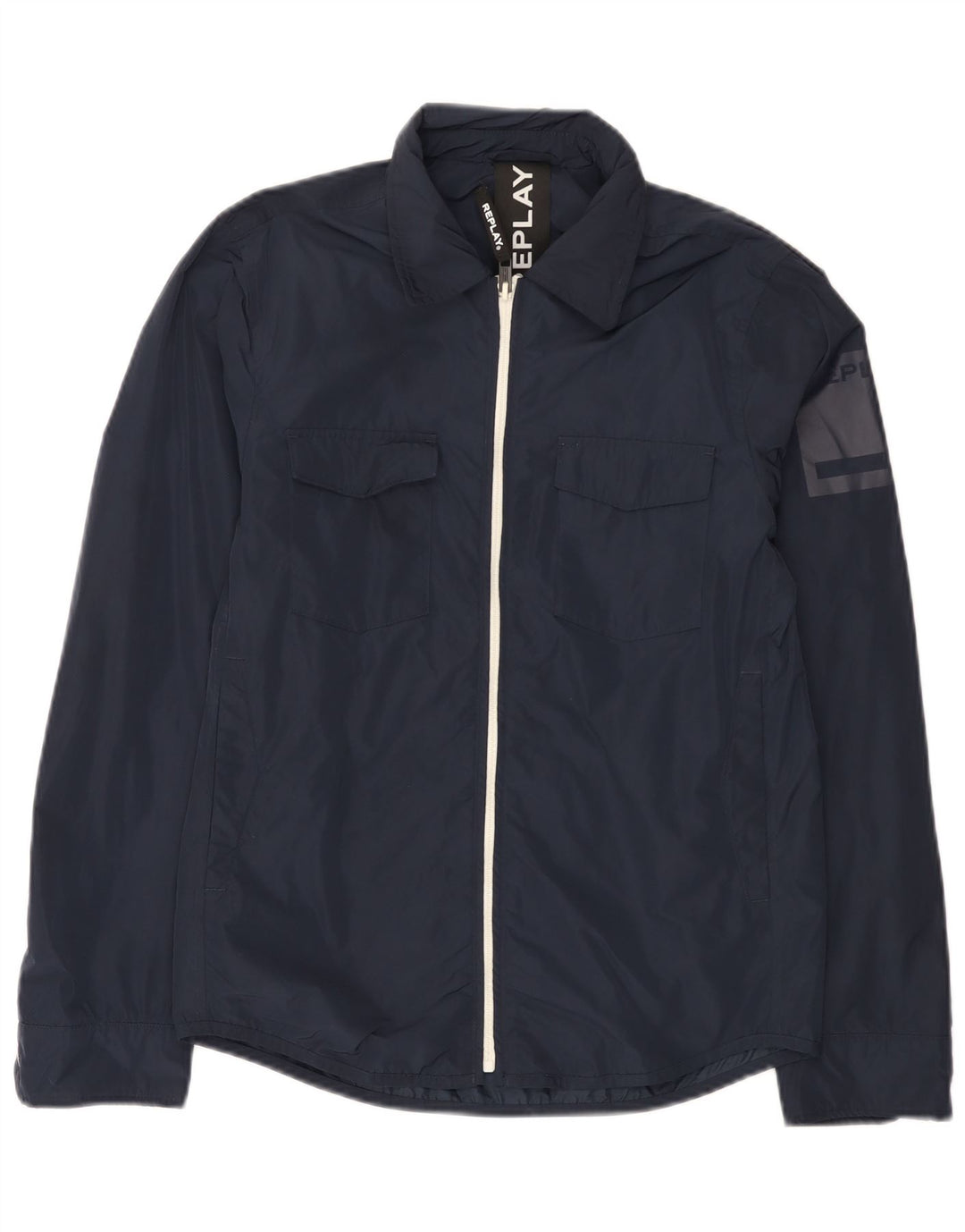 Replay Chaqueta impermeable gráfica para hombre UK 36 Small Poliéster azul marino