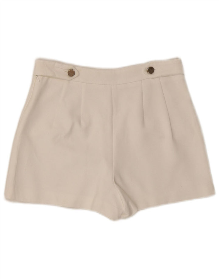 Zara Mujer Trafaluc Pantalones Calientes De Cintura Alta Pequeño W26 Poliéster Blanco