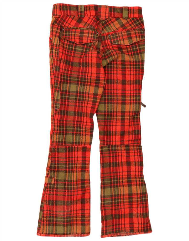 VINTAGE Hombres Bootcut Cortavientos Pantalones Pequeños W29 L32 Rojo Check Acrílico