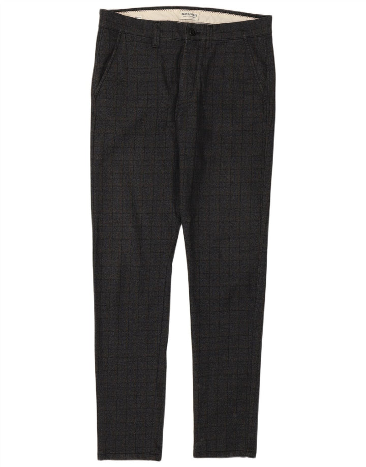 Jack & Jones Mens Marco Slim Casual Pantalones W32 L34 Gris Cuadros Poliéster