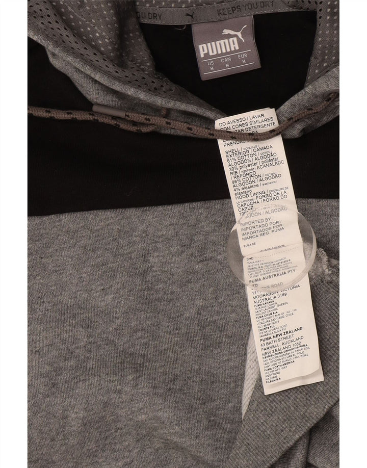 PUMA Jersey con capucha gráfica para hombre de algodón color block en gris medio