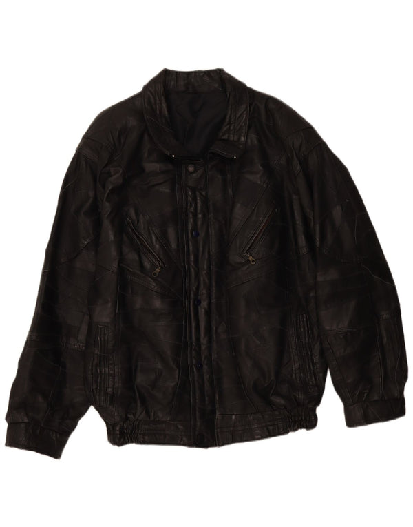 Vintage chaqueta de cuero para hombre Reino Unido 40 gran patchwork negro