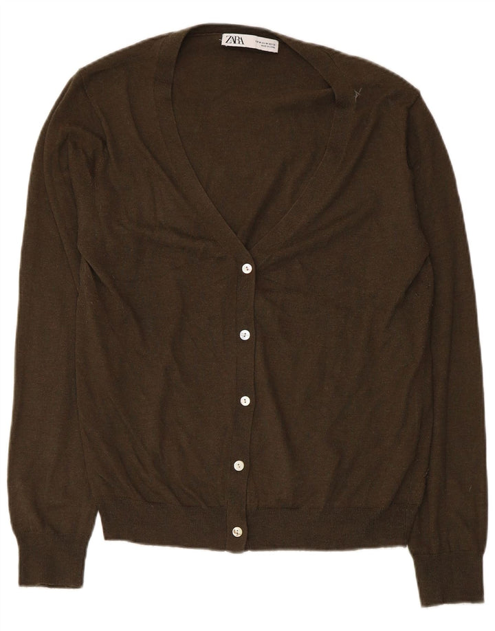 Zara Mujer Cárdigan Suéter UK 12 Medium Caqui