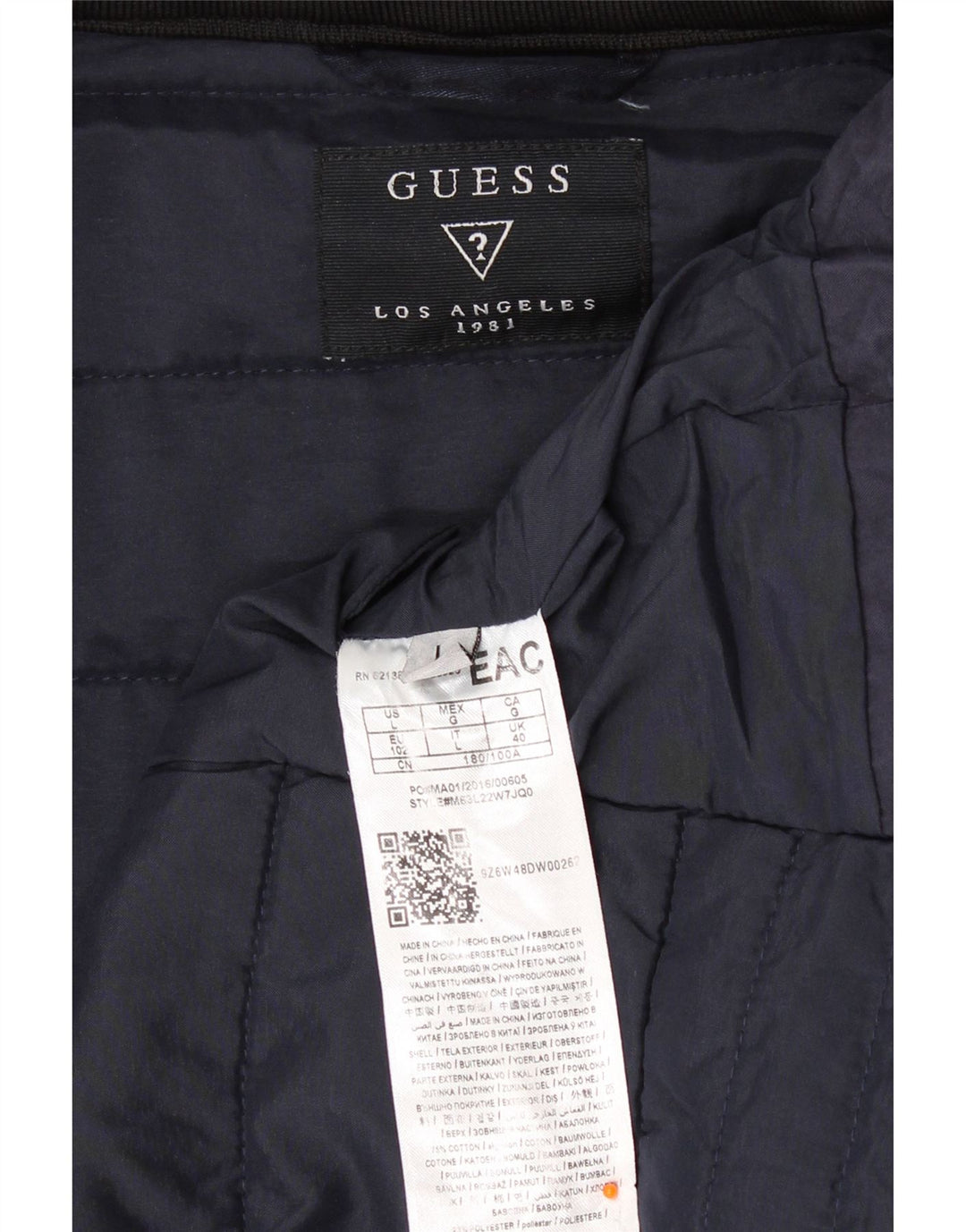 Guess Chaqueta acolchada para hombre UK 40 Large Algodón azul marino