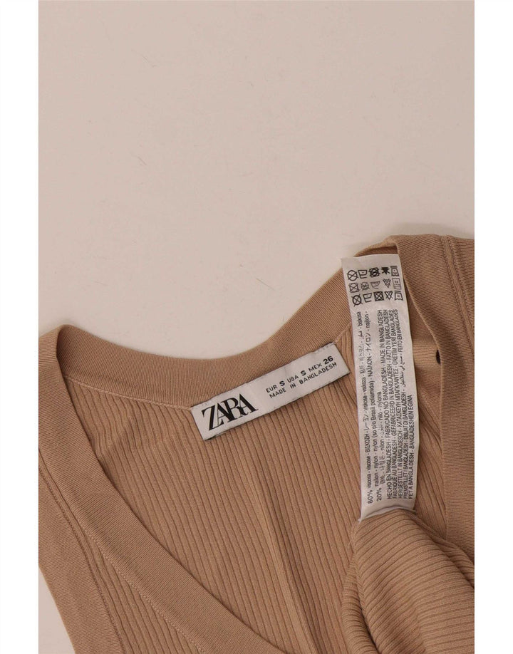 Zara Mujer Chaleco Top UK 8 Small Viscosa Beige